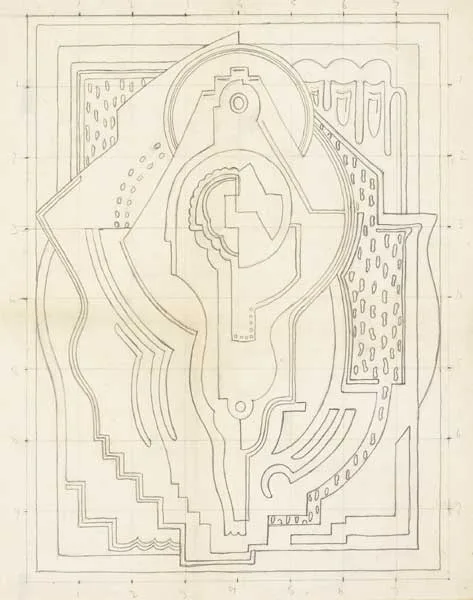 STUDY FOR ABSTRACT CRUCIFIXION by Mainie Jellett, 1928, pencil on paper; squared for transfer, offered May 2010