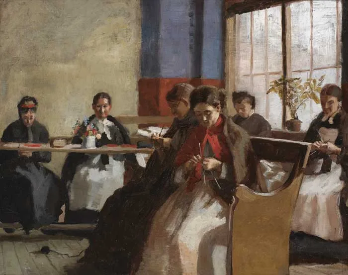 A GROUP KNITTING by Sarah Purser, c.1882, oil on canvas, sold May 2010
