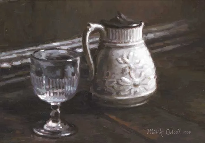GLASS AND JUG by Mark O'Neill, 2004, oil on board, sold May 2010