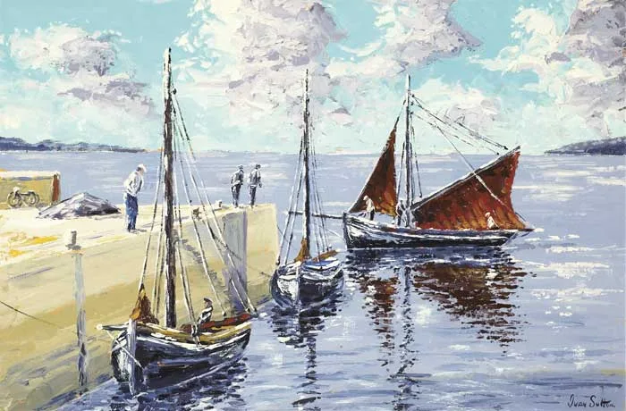 INISHEER PIER, ARAN ISLANDS, COUNTY GALWAY by Ivan Sutton, oil on canvas board, sold May 2010