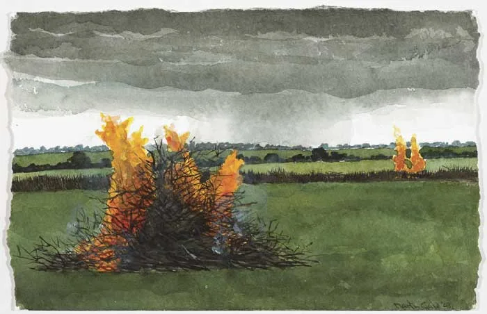 FIRE AND RAIN by Martin Gale, 2003, watercolour, sold May 2010