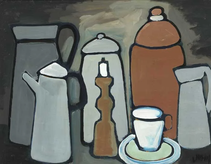 STILL LIFE WITH COFFEE POT by Markey Robinson, oil on board, offered May 2010
