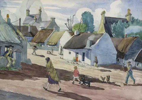Harry Kernoff, CLADACH THEAMPAILL MHUIRE, watercolour over pencil