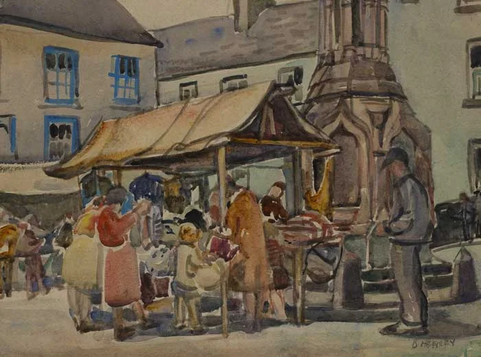 Olive Henry, MARKET SCENE, gouache and watercolour