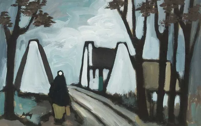 VILLAGE AND SHAWLIE by Markey Robinson, gouache on board, sold Mar 2010