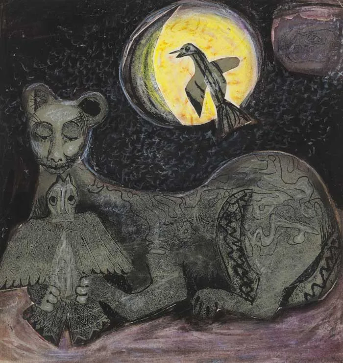 FREE AND CAPTIVE BIRD by Gerard Dillon, mixed media and collage, sold Mar 2010