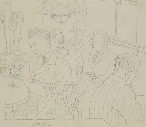 PARIS CAFE by Stella Steyn, 1950, pencil, sold Mar 2010