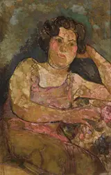 Stella Steyn, SELF PORTRAIT IN FLORAL DRESS, c.1940s