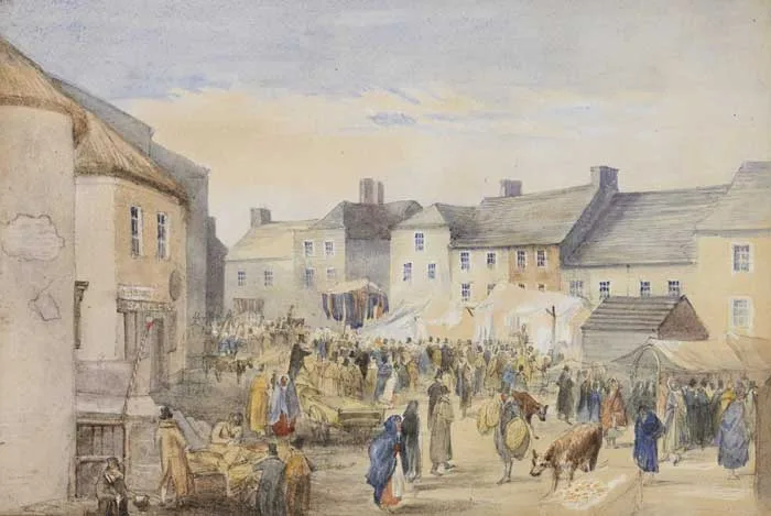 William Frederick Wakeman, THE MARKET PLACE, NAVAN, watercolour over pencil heightened with white