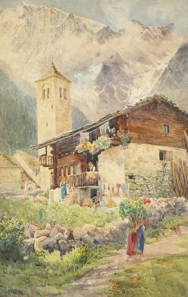 Frances Livesay, ALPINE VILLAGE, watercolour