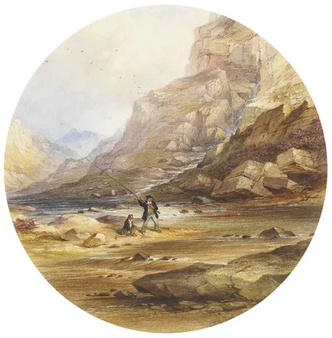 Charles Frederick Buckley, ANGLERS BY THE ROCKS, watercolour