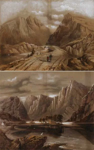 John E. Bosanquet, GAP OF DUNLOE and GOUGAUNE BARRA (A PAIR), 1862, gouache and sepia wash heightened with white