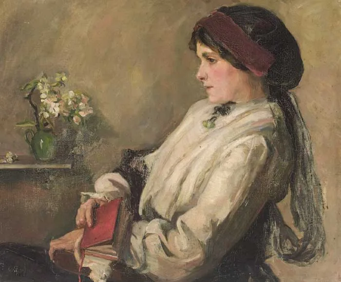 Harriet Weldon, PORTRAIT OF A LADY IN AN INTERIOR, 1907, oil on canvas board