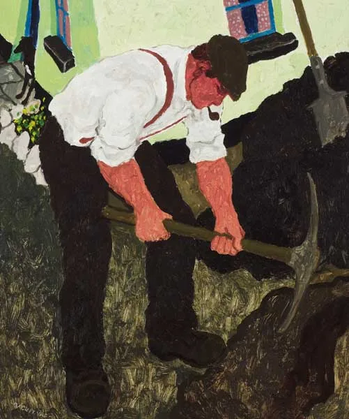 ROAD REPAIRS WORKMAN by James MacIntyre, 1948, oil on board, sold Mar 2010