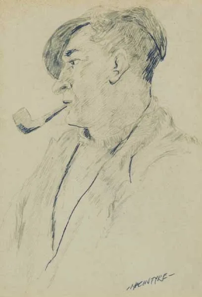 James MacIntyre, MAN WITH PIPE, 1941, pen and ink