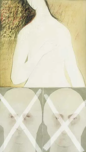 EX LOVERS I by John Kelly, watercolour with charcoal, oil pastel and pencil, offered Mar 2010
