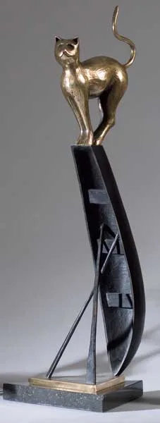 ARAN CAT by Ian Pollock, bronze on black marble (no. 3 from an edition of 7), sold Mar 2010
