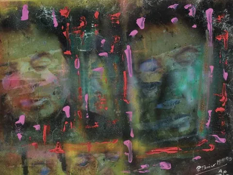 Pietro Psaier, THE DAMAGED LIFE = FRANCIS, 1991, mixed media on silkscreen and vellum with ceramic glaze (artist's proof, VI)