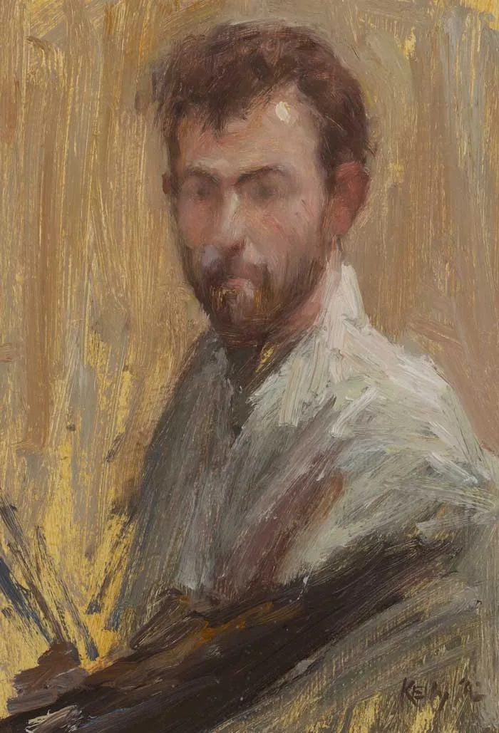 SELF-PORTRAIT, JUNE 1992 by Paul Kelly, oil on board, sold Mar 2010