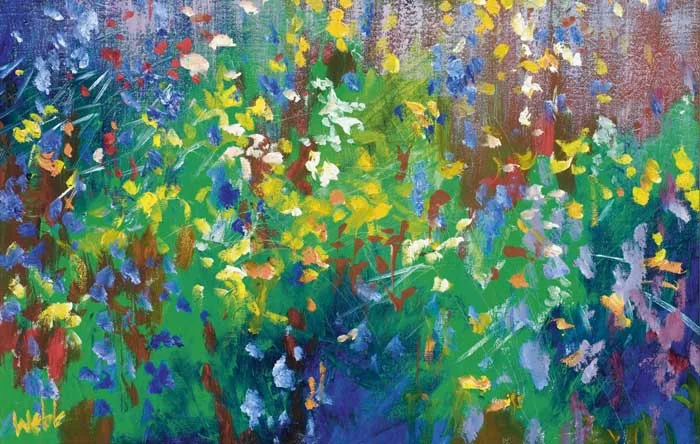 FLOWERS IN MEADOW by Kenneth Webb, oil on canvas, sold Mar 2010