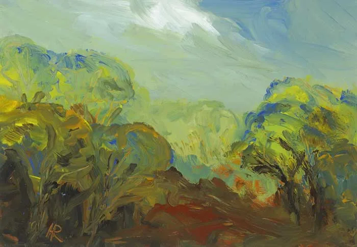 Harry Reid, IN AN OLIVE GROVE, PISA, 2003, acrylic on board
