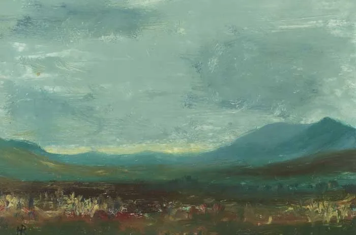 Harry Reid, BOGLANDS AND MOUNTAINS, COUNTY MAYO, 2001, oil on board