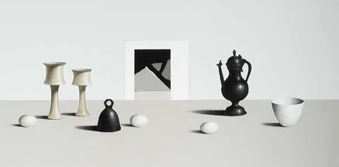 Liam Belton, TWO BACTRIAN VESSELS WITH PEWTER FLAGON, oil on linen