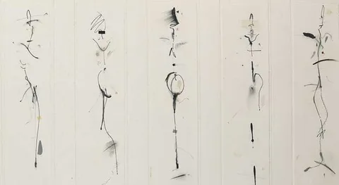 Dorothy Cross, FIGURES, 1981, pencil, ink, wash, pastel, collage and silver paint on paper