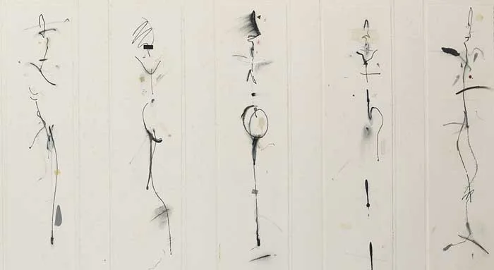 FIGURES by Dorothy Cross, 1981, pencil, ink, wash, pastel, collage and silver paint on paper, sold Nov 2009