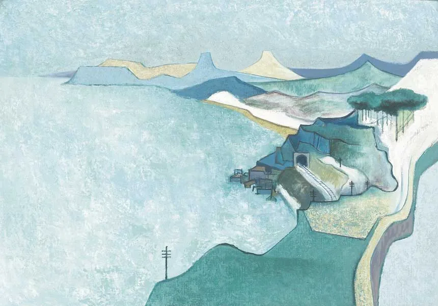 Edward Cowley, VIEW OF THE VICO ROAD KILLINEY WITH SHANKILL BRAY AND GREYSTONES BEYOND, 1956, oil on canvas
