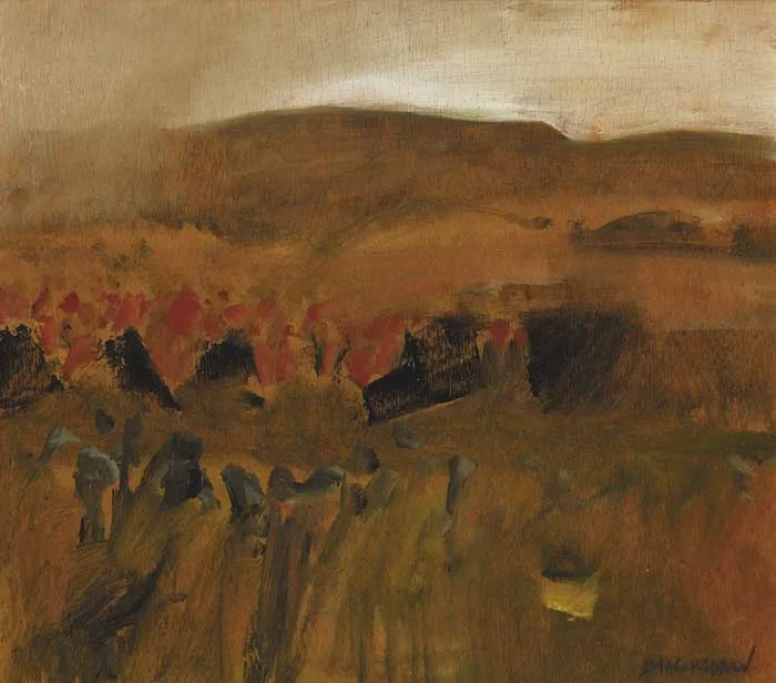 COUNTY DOWN LANDSCAPE by Basil Blackshaw, oil on wooden panel, offered Nov 2009