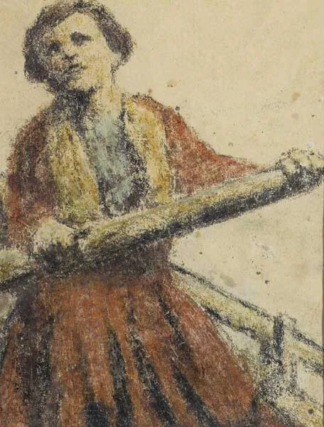ROWING THE CURRACH by William Conor, wax crayon on paper, sold Nov 2009