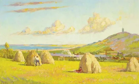 Thomas Bond Walker, GATHERING HAY NEAR SCRABO COUNTY DOWN, oil on board