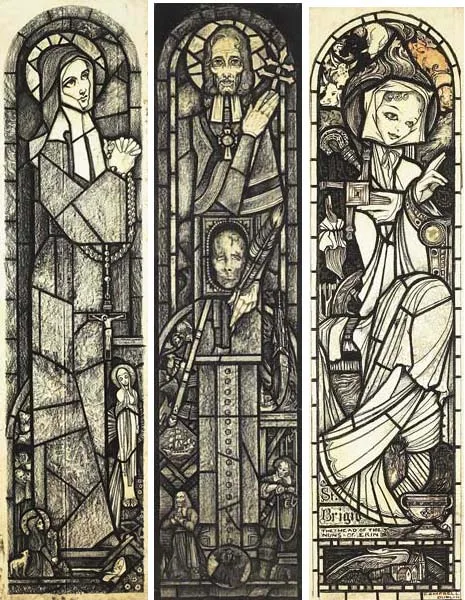 Christopher Campbell, STAINED GLASS WINDOW DESIGNS (SET OF THREE), charcoal, oil pastel and pencil