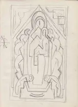 Mainie Jellett, THE VIRGIN AND CHILD ENTHRONED AND FLANKED BY ANGELS, late 1930s