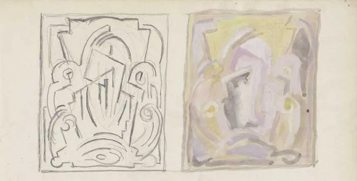 RELIGIOUS ABSTRACT by Mainie Jellett, watercolour and pencil on paper, sold Nov 2009