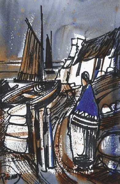 HARBOUR ABODE by John P. Rooney, gouache, sold Nov 2009