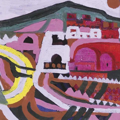 Padraig Mac Miadhachain, EVENING AT THE HILL VILLAGE NEAR NEFTA, TUNISIA, 1982, oil on board