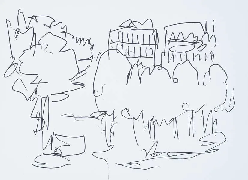 STEPHEN'S GREEN, DUBLIN by Markey Robinson, pen on paper, sold Nov 2009
