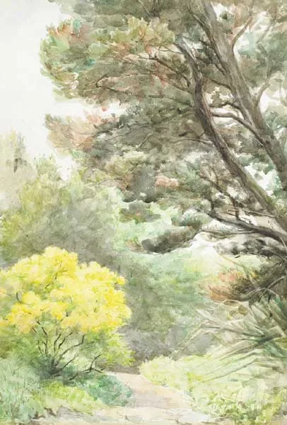 A GARDEN PATH by Helen Colvill, watercolour over pencil, offered Nov 2009