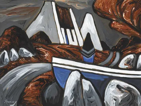 John P. Rooney, SHAWLIE ON THE ROAD HOME, gouache and acrylic on board