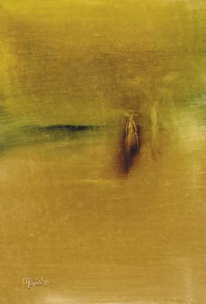 WITH THE EVENING COMING DOWN by Gerald Davis, 1974, mixed media on card, sold Nov 2009