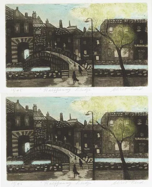 HUBAND BRIDGE and HA'PENNY BRIDGE, 1976 (A PAIR) by Chris Reid, etching; the first, no. 13 from an edition of 15; the second, no. 15 from an edition of 45, sold Nov 2009