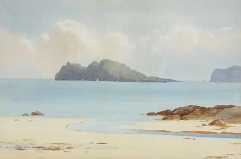 IRELAND'S EYE by Captain George Drummond Fish, watercolour over pencil, offered Nov 2009