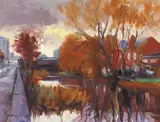 Norman Teeling, AUTUMN ON THE GRAND CANAL, TOWARDS RATHMINES BRIDGE, DUBLIN