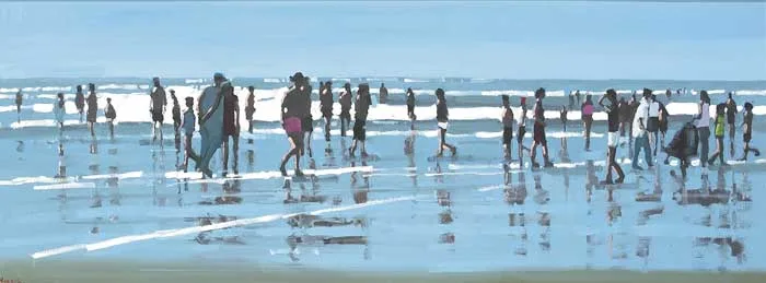 INTO THE LIGHT, INCH BEACH by John Morris, 2009, oil on board, sold Sep 2009