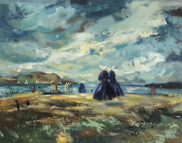 AT THE WATER'S EDGE by George Campbell, oil on board, offered Sep 2009