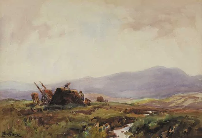 STACKING TURF, COUNTY DONEGAL by Frank McKelvey, watercolour, offered Sep 2009