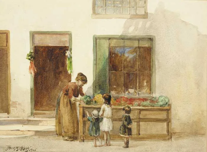 THE WEE SHOP by Frank McKelvey, 1925, watercolour, sold Sep 2009