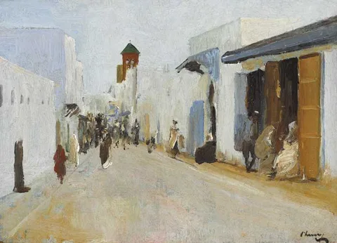 Sir John Lavery, A STREET IN RABAT, MOROCCO, 1920, oil on canvasboard
